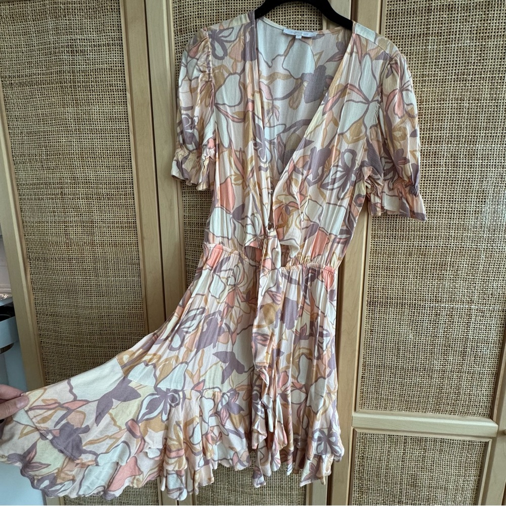 Olivaceous Pastel Floral Tie-Front Dress